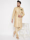 Vastramay Men's Golden Brocade Slim Fit Sherwani Set